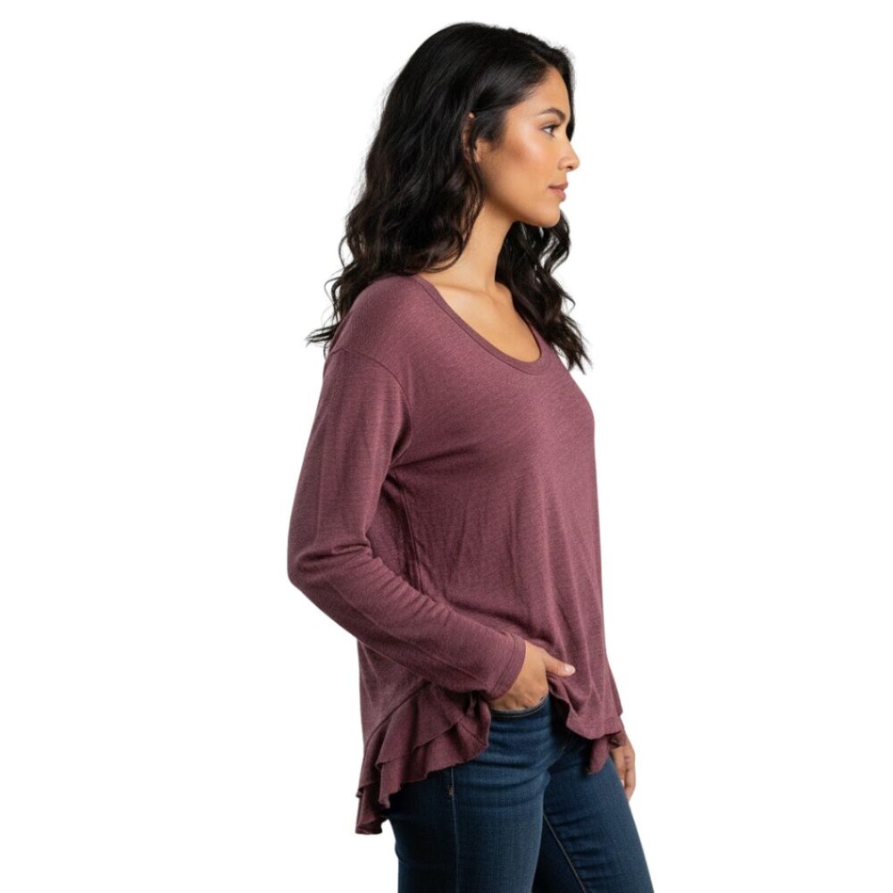 Current/Elliott made in USA  Long Sleeve Hem Top Maroon Knit – Size‎ S